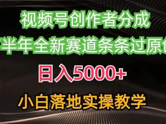 视频号创作者分成最新玩法，日入5000+下半年全新赛道条条过原创，小白轻松上手