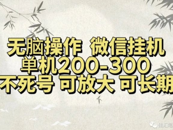 无脑操作微信视频号挂机单机200-300一天，不死号，可放大，工作室实测