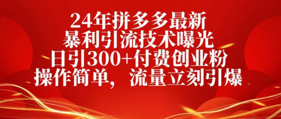 25年拼多多最新暴利引流技术曝光、日引300+付费创业粉操作简单，流量立刻引爆