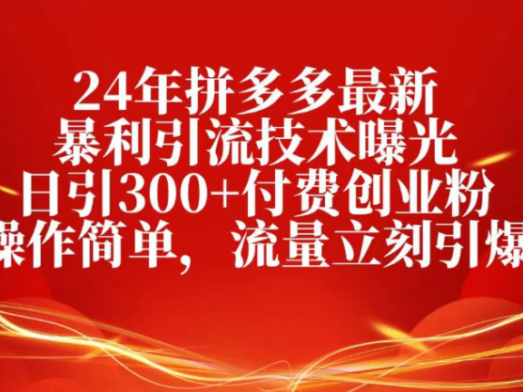 25年拼多多最新暴利引流技术曝光、日引300+付费创业粉操作简单,流量立刻引爆